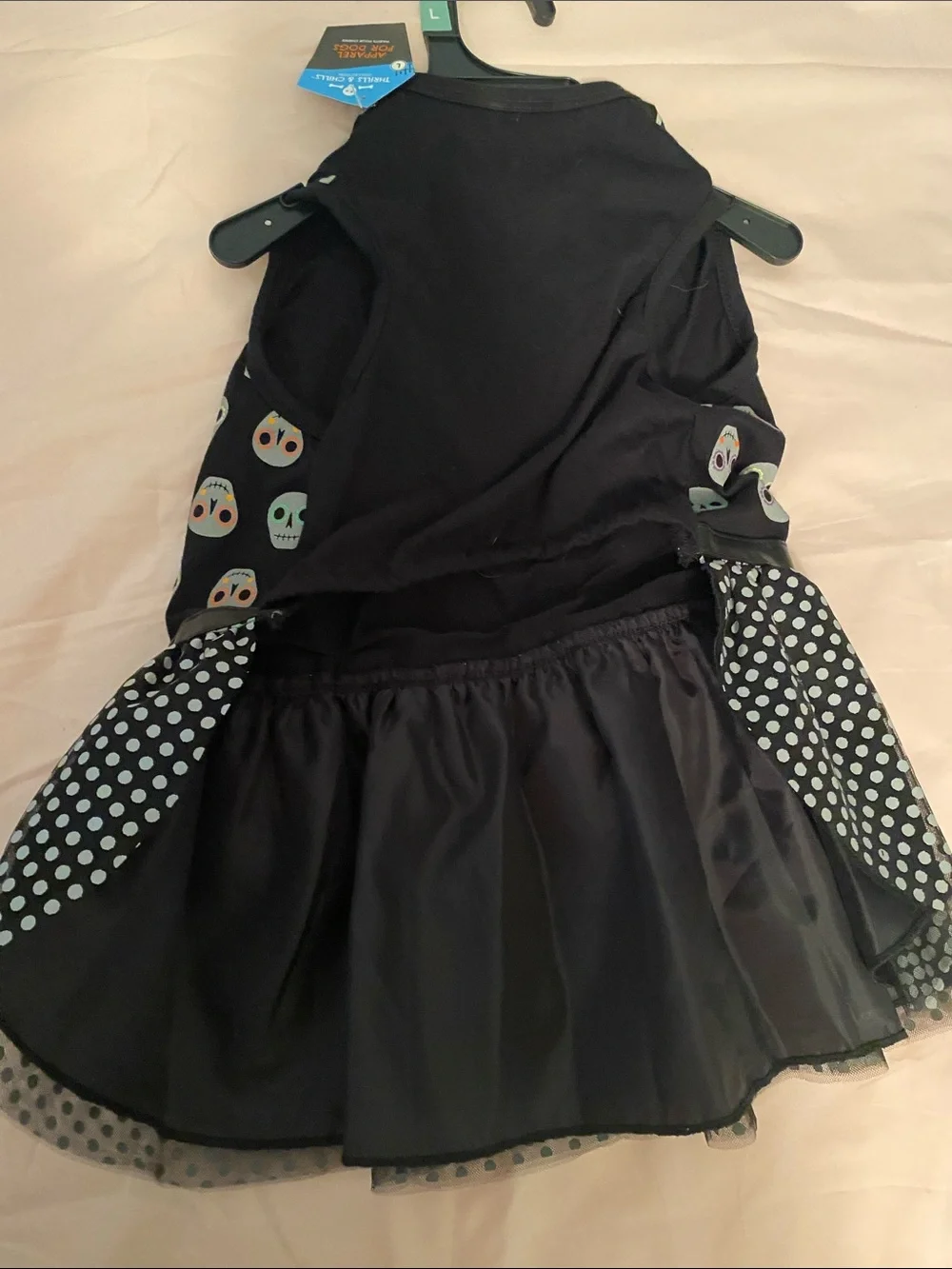 For Dog-  Black Skull & Polka Dot Dress with Bow - size Large